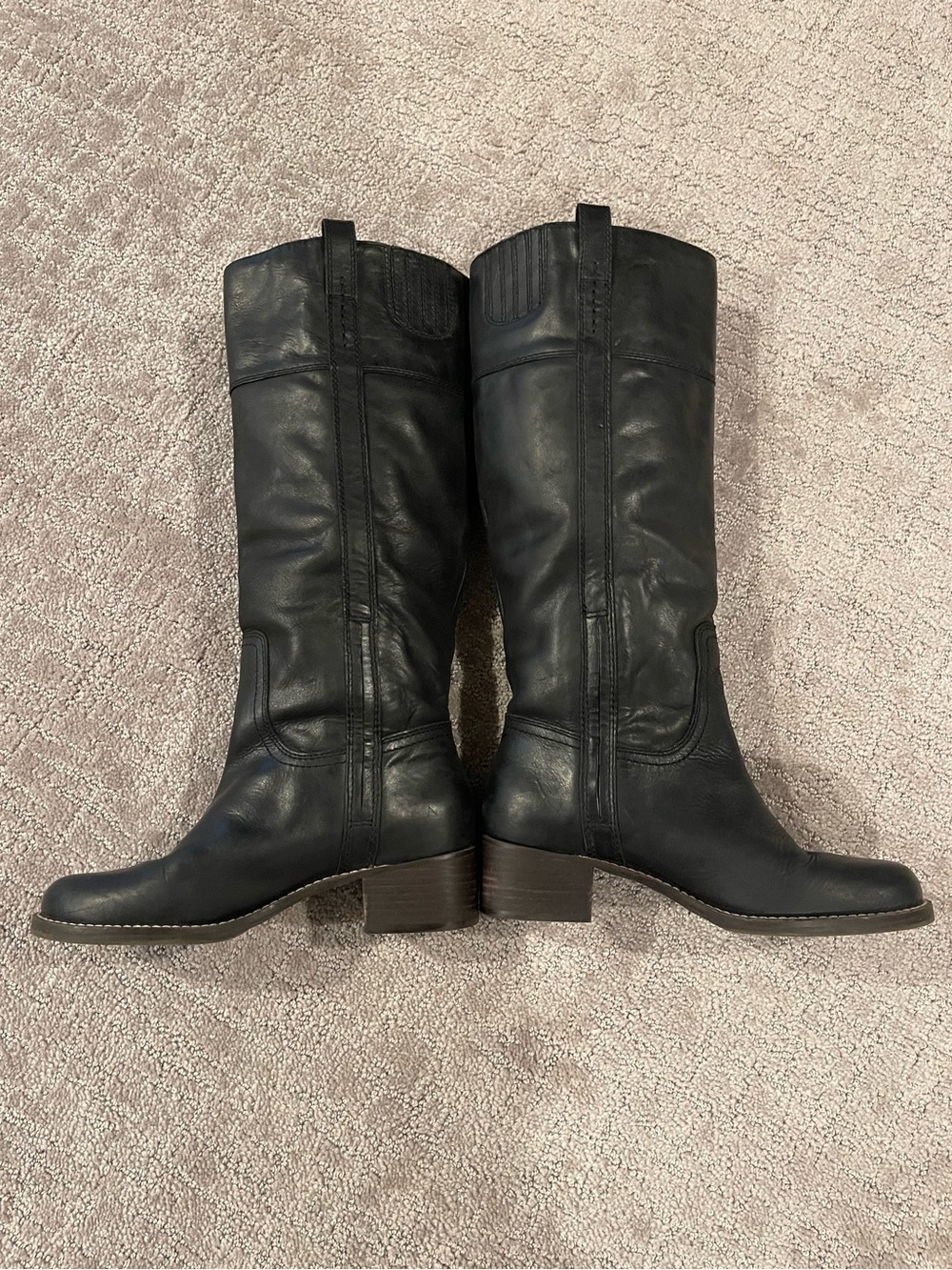 Lucky Brand Hybiscus Knee High Leather Black Boots, Block Heel, Round Toe, 7.5 - Picture 5 of 16